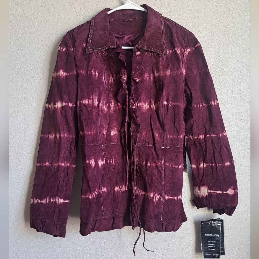 NWT. Purple Tie Dye Genuine Leather Jacket Size Medium